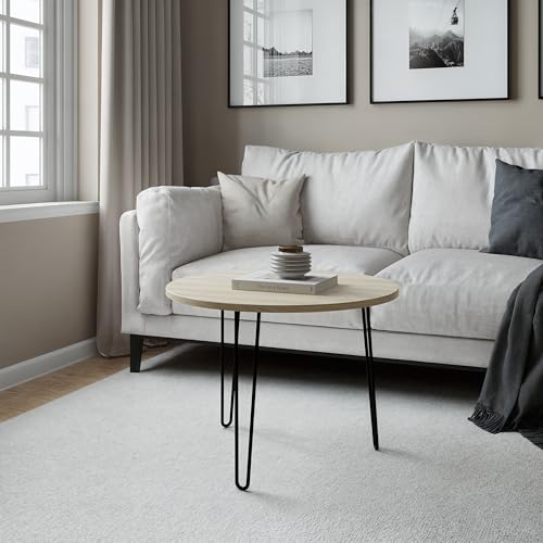 FURNISTAR Runder Couchtisch VEA 69 cm Wohnzimmertisch Modern mit Metallbeinen, Beistelltisch Skandinavisch, Kleiner Couchtisch Rund, Coffee Table Sofatisch - Sonoma Eiche von FURNISTAR