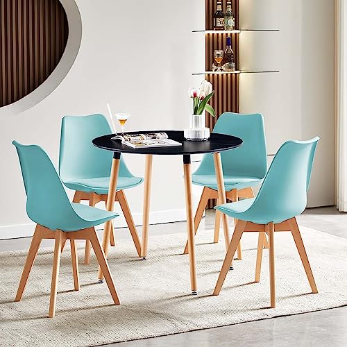FURNITABLE Tisch und Stühle Set Schwarz Kleiner Esstisch mit 4 Hellblau Esszimmerstühle Skandinavisch für bis zu 4 Personen von FURNITABLE
