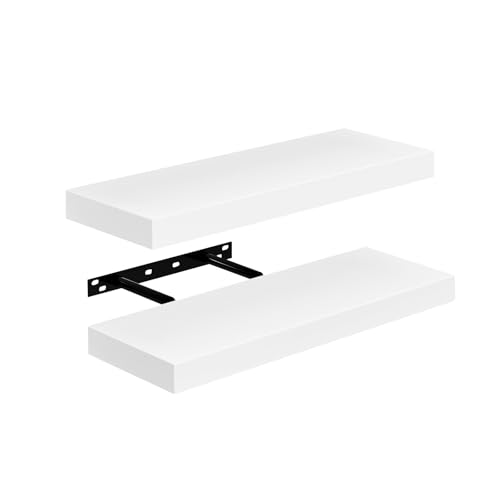 FURNITABLE 2X Schweberegal Regalbrett Weiß Wandboard Bücherregal Regale für Deko Wandablagen aus MDF Holz, 2er Set Hängeregal Weiss, 40x14x3cm FURNITABLE 2X Schweberegal Regalbrett Weiß Wandboard Bücherregal Regale für Deko Wandablagen aus MDF Holz, 2er Set Hängeregal Weiss, 40x14x3cm von FURNITABLE