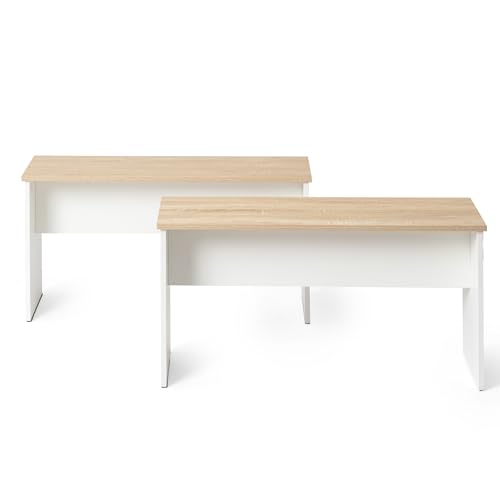 FURNITABLE 2er Set Hocker Holzbank Garten Pflanzenständer Blumenständer Pflanzen Bank Parkbank 90x30x45cm Bänken Eiche & Weiß von FURNITABLE