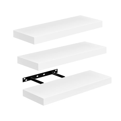 FURNITABLE 3 X Schweberegal Wand Bücherregal Regale für Deko Wandablagen aus MDF Holz, 3er Set Hängeregal Wand Weiss, 40x14x3cm von FURNITABLE