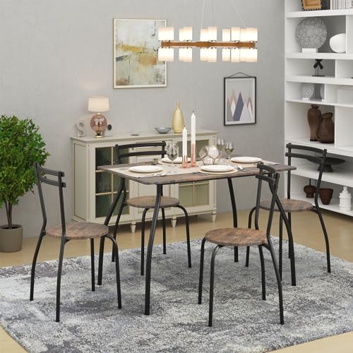 FURNITABLE Essgruppe 5-teilig,Esszimmergruppe Rechteckig Esstisch mit 4 Stühlen Set, Küchentisch-Set, Wohnzimmertisch Holztisch, Bistro-Set Sitzgruppe platzsparend, Braun+Schwarz von FURNITABLE