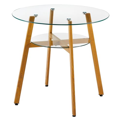 FURNITABLE Esstisch Glas mit Ablagefach, Wohnzimmertisch Glastisch Moderner Stil, Skandinavisch Esszimmertisch mit Metal Beine, 80 * 80 * 74 cm von FURNITABLE