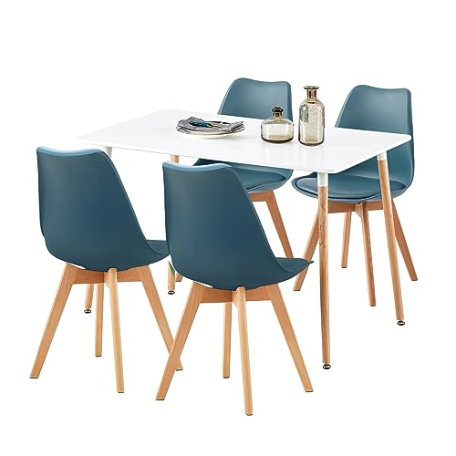 FURNITABLE Esstisch-Set – Küchentisch mit 4 Stühlen für Esszimmer, skandinavisch, Marineblau, Stühle – 110 x 70 x 75 cm von FURNITABLE