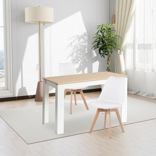 FURNITABLE Esstisch mit 2 Stühlen Esszimmergruppe, 2er Set Esszimmerstühle und 120CM Rechteckig Holztisch Essgruppe für Wohnzimmer Küche Büro (Eiche-Weiß Tischbein Tisch+2 Weiß Stühle) von FURNITABLE