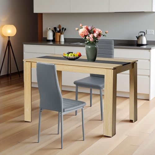 FURNITABLE Esstisch mit 2 Stühlen Esszimmergruppe, 2er Set Esszimmerstühle und Rechteckig Holztisch Essgruppe für Wohnzimmer Küche Büro(120 * 70cm Tisch+2 Dunkelgrau Stühle) von FURNITABLE