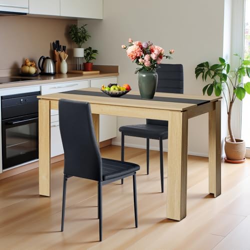 FURNITABLE Esstisch mit 2 Stühlen Esszimmergruppe, 2er Set Esszimmerstühle und Rechteckig Holztisch Essgruppe für Wohnzimmer Küche Büro(120 * 70cm Tisch+2 Schwarz Stühle) von FURNITABLE