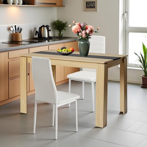 FURNITABLE Esstisch mit 2 Stühlen Esszimmergruppe, 2er Set Esszimmerstühle und Rechteckig Holztisch Essgruppe für Wohnzimmer Küche Büro(120 * 70cm Tisch+2 Weiß Stühle) von FURNITABLE