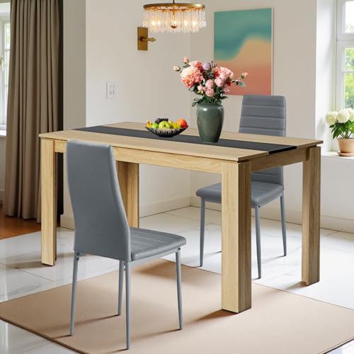 FURNITABLE Esstisch mit 2 Stühlen Esszimmergruppe, 2er Set Esszimmerstühle und Rechteckig Holztisch Essgruppe für Wohnzimmer Küche Büro(140 * 70cm Tisch+2 Dunkelgrau Stühle) von FURNITABLE