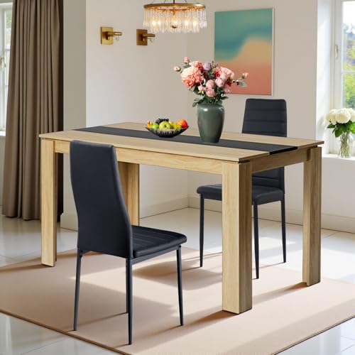 FURNITABLE Esstisch mit 2 Stühlen Esszimmergruppe, 2er Set Esszimmerstühle und Rechteckig Holztisch Essgruppe für Wohnzimmer Küche Büro(140 * 70cm Tisch+2 Schwarz Stühle) von FURNITABLE