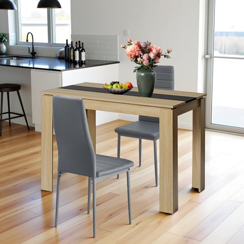 FURNITABLE Esstisch mit 2 Stühlen Esszimmergruppe, 2er Set Esszimmerstühle und Rechteckig Holztisch Essgruppe für Wohnzimmer Küche Büro (110 * 70cm Tisch+2 Dunkelgrau Stühle) von FURNITABLE