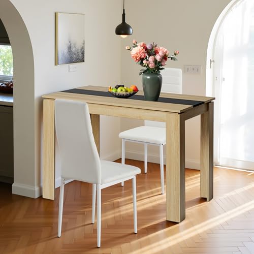 FURNITABLE Esstisch mit 2 Stühlen Esszimmergruppe, 2er Set Esszimmerstühle und Rechteckig Holztisch Essgruppe für Wohnzimmer Küche Büro (110 * 70cm Tisch+2 Weiß Stühle) von FURNITABLE