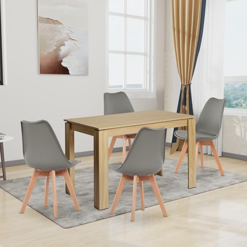FURNITABLE Esstisch mit 4 Stühlen Esszimmergruppe, 4er Set Esszimmerstühle und 110CM Rechteckig Holztisch Essgruppe für Wohnzimmer Küche Büro (Eiche Tisch+4 Grau Stühle) von FURNITABLE