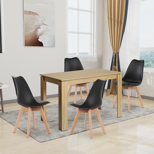 FURNITABLE Esstisch mit 4 Stühlen Esszimmergruppe, 4er Set Esszimmerstühle und 110CM Rechteckig Holztisch Essgruppe für Wohnzimmer Küche Büro (Eiche Tisch+4 Schwarz Stühle) von FURNITABLE