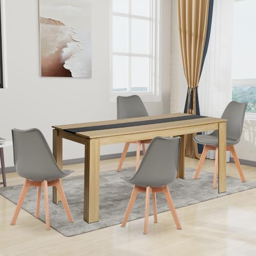 FURNITABLE Esstisch mit 4 Stühlen Esszimmergruppe, 4er Set Esszimmerstühle und 120CM Rechteckig Holztisch Essgruppe für Wohnzimmer Küche Büro (Eiche-Schwarz Tisch+4 Grau Stühle) von FURNITABLE