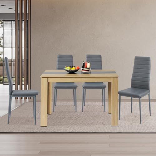 FURNITABLE Esstisch mit 4 Stühlen Esszimmergruppe, 4er Set Esszimmerstühle und Rechteckig Holztisch Essgruppe für Wohnzimmer Küche Büro(120 * 70cm Tisch+4 Dunkelgrau Stühle) von FURNITABLE