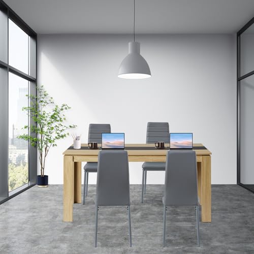 FURNITABLE Esstisch mit 4 Stühlen Esszimmergruppe, 4er Set Esszimmerstühle und Rechteckig Holztisch Essgruppe für Wohnzimmer Küche Büro (160 * 80cm Tisch+4 Dunkelgrau Stühle) von FURNITABLE