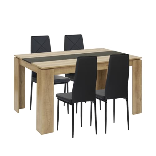 FURNITABLE Esstisch mit 4 Stühlen Esszimmergruppe, 4er Set Esszimmerstühle und Rechteckig Holztisch Essgruppe für Wohnzimmer Küche Büro (160 * 80cm Tisch+4 Schwarz Stühle) von FURNITABLE