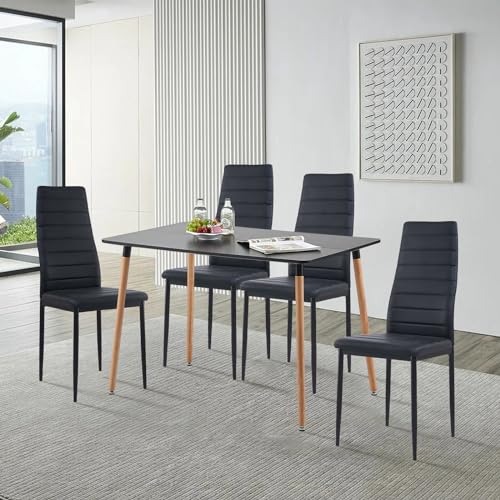 FURNITABLE Esstisch mit 4 Stühlen Esszimmergruppe, Essgruppen für 4 Personen, 4er Set Esszimmerstühle mit Rechteckig Küchentisch für Wohnzimmer Küche Büro(Schwarz Tisch+4 Schwarz Stühle) von FURNITABLE