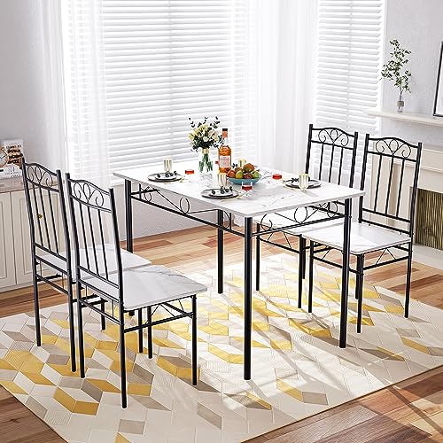 FURNITABLE Esstisch mit 4 Stühlen Holz 5-TLG Set Metall 109 x 69 cm Industrial Esszimmer Küche Stühle Tisch Möbel Essgruppe Sitzgruppe,Weißer Marmor FURNITABLE Esstisch mit 4 Stühlen Holz 5-TLG Set Metall 109 x 69 cm Industrial Esszimmer Küche Stühle Tisch Möbel Essgruppe Sitzgruppe,Weißer Marmor von FURNITABLE