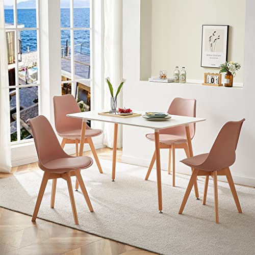 FURNITABLE Esstisch mit 6 Stühle Esszimmergruppe, Rechteckig Küchentisch mit 6 Esszimmerstühle Essgruppe für Küche Esszimmer und Wohnzimmer(Weiß Tisch+6 Rosa Stühl) von FURNITABLE