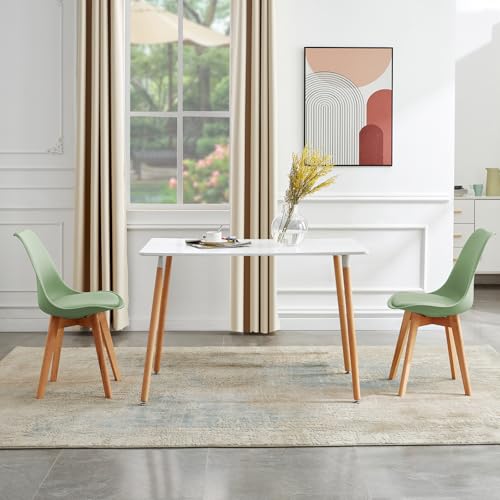 FURNITABLE Esszimmergruppe Esstisch mit 2 Stühlen Essgruppen, Rechteckig 110cm Küchentisch-Set und 2er Set Esszimmerstühle für Wohnzimmer Küche Büro (Weiß Tisch+2 Eiscreme-Grün Stühle) von FURNITABLE