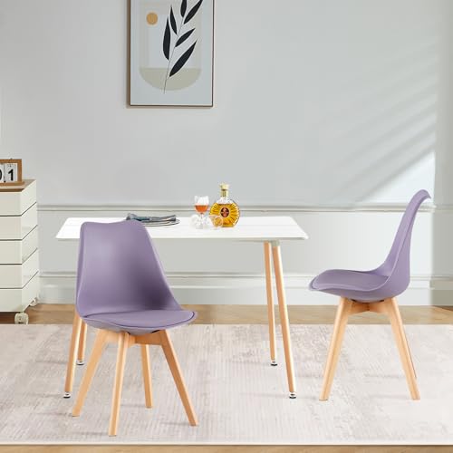 FURNITABLE Esszimmergruppe Esstisch mit 2 Stühlen Essgruppen, Rechteckig 110cm Küchentisch-Set und 2er Set Esszimmerstühle für Wohnzimmer Küche Büro (Weiß Tisch+2 Grau Lila Stühle) von FURNITABLE