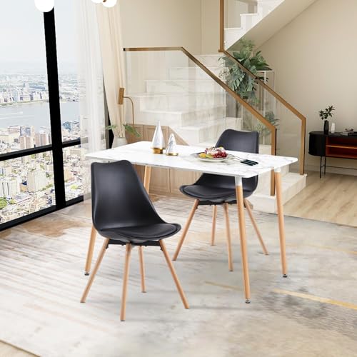 FURNITABLE Esszimmergruppe mit 2 Stühle, Rechteckig 110CM Küchentisch und 2er Set Esszimmerstühle Essgruppe für Küche Esszimmer Büro Wohnzimmer (Marmor Tisch+2 Schwarz Stühlen) von FURNITABLE