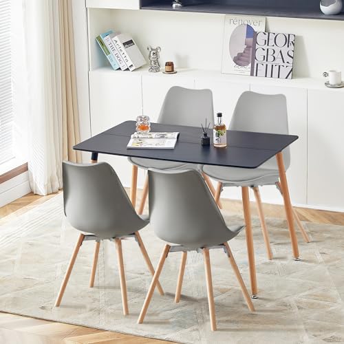 FURNITABLE Esszimmergruppe mit 4 Stühlen, Rechteckig Küchentisch-Set Essgruppe für Küche Esszimmer und Wohnzimmer (Schwarz Tisch+4 Grau Esszimmerstühle) von FURNITABLE