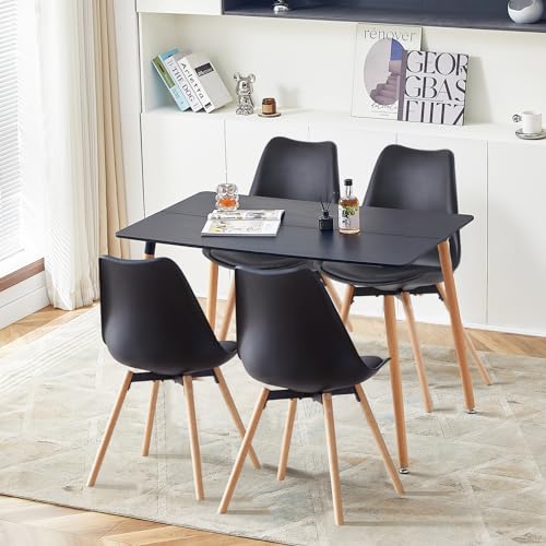 FURNITABLE Esszimmergruppe mit 4 Stühlen, Rechteckig Küchentisch-Set Essgruppe für Küche Esszimmer und Wohnzimmer (Schwarz Tisch+4 Schwarz Esszimmerstühle) von FURNITABLE