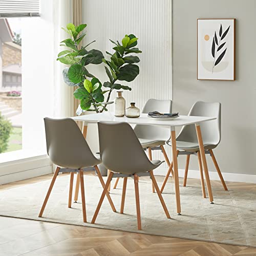 FURNITABLE Esszimmergruppe mit 4 Stühlen, Rechteckig Küchentisch-Set Essgruppe für Küche Esszimmer und Wohnzimmer (Weiß Tisch+4 Grau Esszimmerstühle) von FURNITABLE