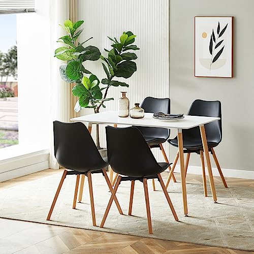 FURNITABLE Esszimmergruppe mit 4 Stühlen, Rechteckig Küchentisch-Set Essgruppe für Küche Esszimmer und Wohnzimmer (Weiß Tisch+4 Schwarz Esszimmerstühle) von FURNITABLE
