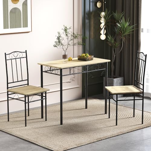 FURNITABLE Küchentisch Set mit 90cm Esstisch & 2 Stühlen Industrial 3-teilig Essgruppe für 2 Personen,Buchenholzfarbe,schwarzer Metallrahmen FURNITABLE Küchentisch Set mit 90cm Esstisch & 2 Stühlen Industrial 3-teilig Essgruppe für 2 Personen,Buchenholzfarbe,schwarzer Metallrahmen von FURNITABLE