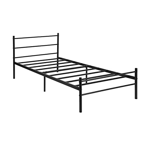 FURNITABLE Metallbett Einzelbett Gästebett, Bettgestell mit Lattenrost, Jugendbett Kinderbett Bettrahmen für Schlafzimmer Schlafsaal, 90 x 190 cm, Schwarz von FURNITABLE