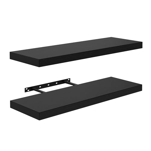 FURNITABLE Schweberegal 2er Set Modern Design Wandregal MDF 20x60cm für Minimalistisches Büro, Wohnzimmer und Küche - Schwarz von FURNITABLE