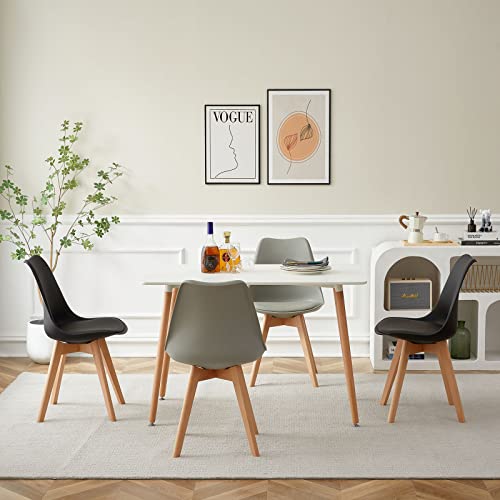FURNITABLE Set aus Esstisch Weiß mit 4 Stühle,Esszimmergruppe für Küche Esszimmer Büro, Schwarz + Grau von FURNITABLE