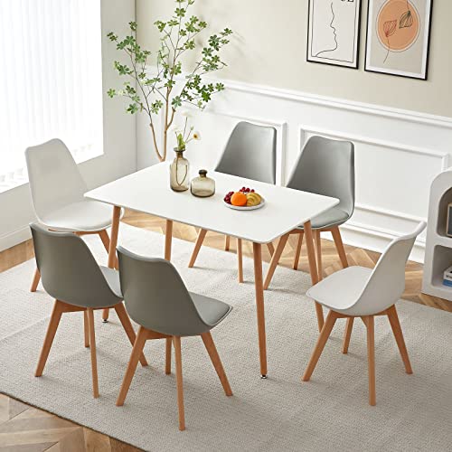 FURNITABLE Set aus Esstisch Weiß mit 6 Esszimmerstühle,Esszimmergruppe für Küche Esszimmer Büro, 4 graue Stühle & 2 weiße Stühle von FURNITABLE