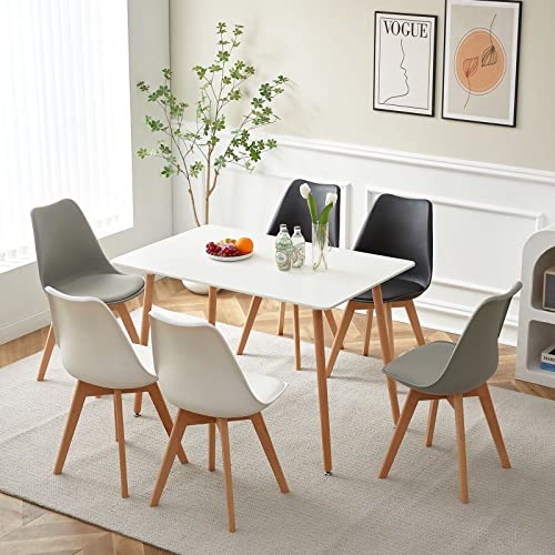 FURNITABLE Set aus Esstisch Weiß mit 6 Stühle,Esszimmergruppe für Küche Esszimmer Büro, Schwarz + Weiß + Grau von FURNITABLE
