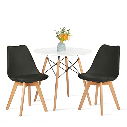 FURNITABLE Set aus Runder Esszimmertisch mit 2 Schwarzer Stühlen, Esszimmergruppe für Esszimmer Küche Wohnzimmer von FURNITABLE