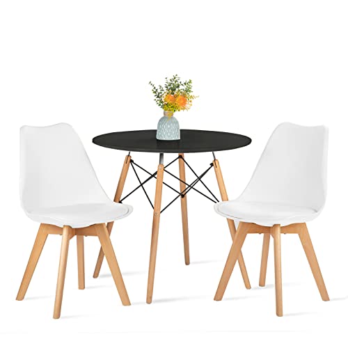 FURNITABLE Tisch und Stühle Set, Essgruppe Schwarz Tisch mit 2 Weißer Stühlen für Küche Esszimmer Büro von FURNITABLE