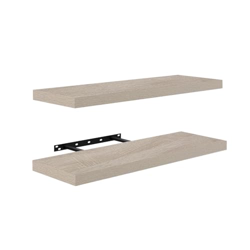 FURNITABLE Wandregal, Schweberegal Vintagebraun 2er-Set, 60 x 23,5 x 4 cm Hängeregale aus MDF Holz mit Unsichtbaren Halterungen, Küchenregal, Wand Regal, Wohnzimmer, wanddeko von FURNITABLE