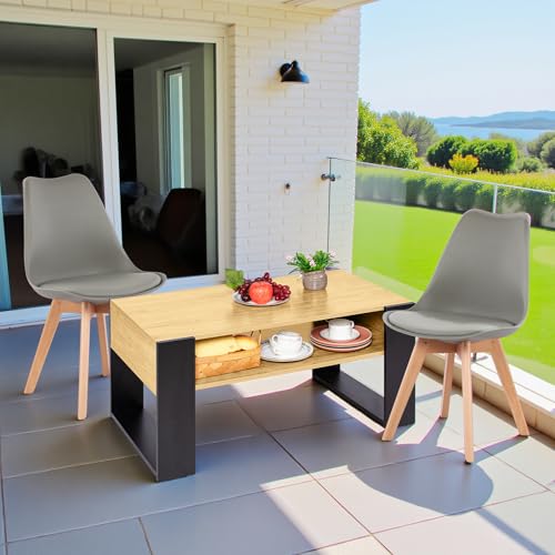 FURNITABLE Wohnzimmer Tisch für Couch mit 2 Grau Stühle, Moderner Couchtisch mit Zusätzlicher Ablagefläche,Kaffeetisch Sofatisch für Wohnzimmer von FURNITABLE