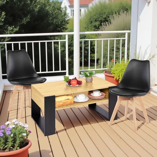 FURNITABLE Wohnzimmer Tisch für Couch mit 2 Schwarz Stühle, Moderner Couchtisch mit Zusätzlicher Ablagefläche,Kaffeetisch Sofatisch für Wohnzimmer FURNITABLE Wohnzimmer Tisch für Couch mit 2 Schwarz Stühle, Moderner Couchtisch mit Zusätzlicher Ablagefläche,Kaffeetisch Sofatisch für Wohnzimmer von FURNITABLE
