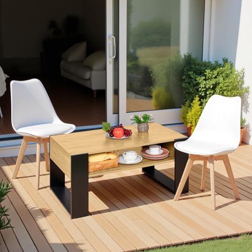 FURNITABLE Wohnzimmer Tisch für Couch mit 2 Weiß Stühle, Moderner Couchtisch mit Zusätzlicher Ablagefläche,Kaffeetisch Sofatisch für Wohnzimmer von FURNITABLE