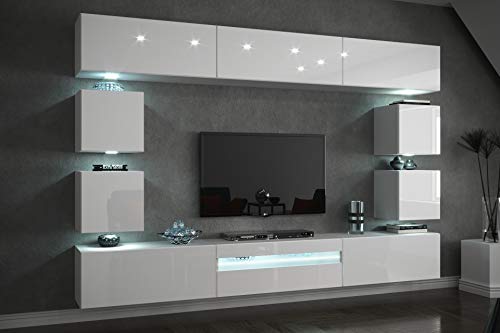 FURNITECH Future C81 Wohnzimmer Wandschrank Mediawand mit Led Beleuchtung Schrankwand Wohnwand Möbel (C81-HG-W2 1A (257 cm), Möbel ohne LED) von FURNITECH