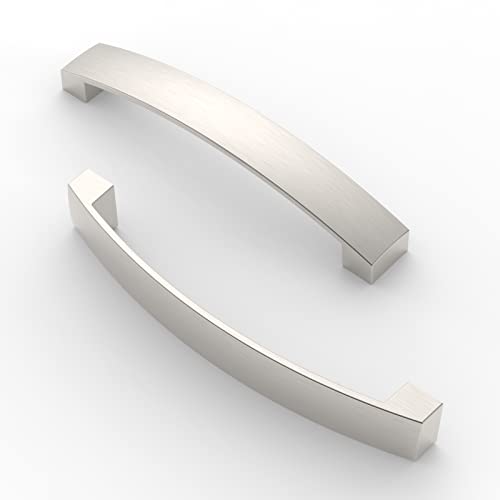 FURNIWARE 10 Stück Möbelgriff, Bohrlochabstand 128mm Stangengriff, Cabinet Arch Pull Küchengriff, für Küchenschranktür, Schlafzimmer Kommode Schublade, Badezimmer, Gebürstetes Satin-Nickel von FURNIWARE