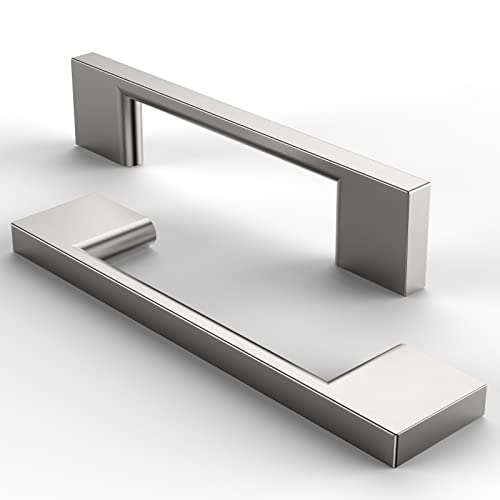 FURNIWARE 10 Stück Möbelgriffe Schrankgriffe Küchengriffe Griffe Möbel Schubladengriffe Griffe für Küchenschränke Schränke Möbelgriffe Schubladengriffe 96mm Lochabstand Gebürstetes Satin-Nickel von FURNIWARE
