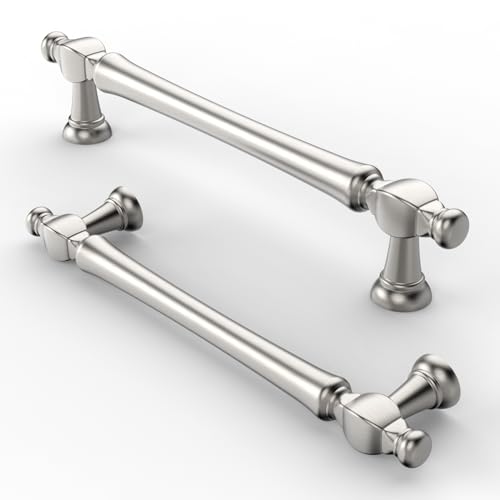 FURNIWARE 10 Stück Schrankgriffe,Gebürstetes Satin-Nickel Möbelgriff 128 mm Bohrlochabstand Schubladengriff, Schubladengriffe für Türen, Küchen, Truhen, Kommoden, Schränke von FURNIWARE