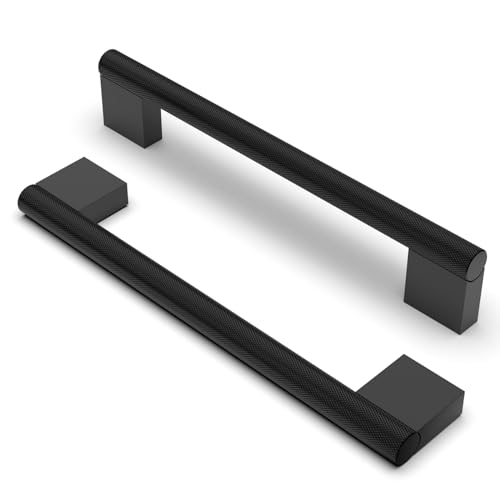 FURNIWARE 10 Stück Vintage Schrankgriffe, Gerändelte Möbelgriffe 160mm Lochabstand Matt Schwarz, Küchengriffe Schubladengriffe, Möbel Griffe für Küchenschränke Schränke Schubladengriffe von FURNIWARE