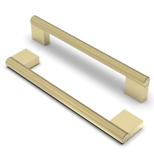 FURNIWARE 10 Stück Vintage Schrankgriffe, Gerändelte Möbelgriffe 160mm Lochabstand Messing, Küchengriffe Schubladengriffe, Möbel Griffe für Küchenschränke Schränke Schubladengriffe von FURNIWARE